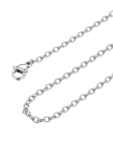 FOCALOOK Damen Herren Halskette 2mm breit 55cm/22 dünne Rolokette Edelstahl Halskette Ersatzkette für Anhänger silberfarben Gliederkette