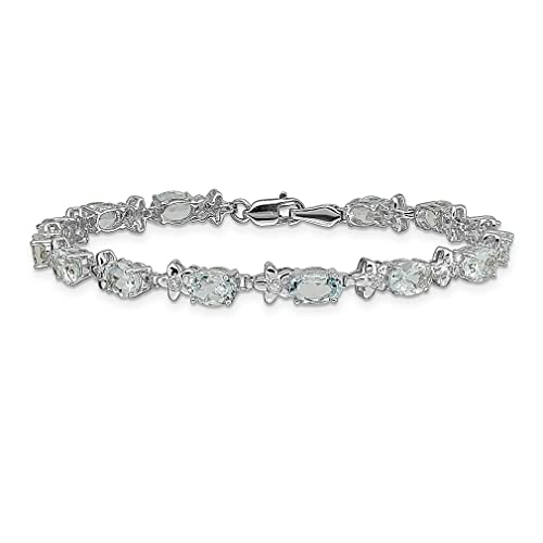 14K White Gold Flower Diamond Aquamarine Bracelet Celestial Gemstone Fine Jewelry For Women Gifts For Her #TOP2