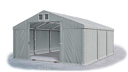 Das Company Lagerzelt 5x6m wasserdicht mit Bodenrahmen und Dachverstärkung grau Zelt 560g/m² PVC Plane hochwertig Zelthalle Summer Plus SD - Faltpavillon - Gartenpavillon - Pavillon - Partyzelt