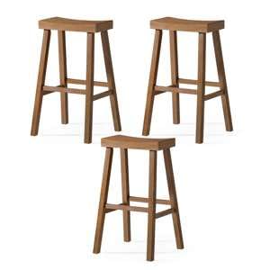 Maven Lane Kitchen Bar Stool, Modern Farmhouse Wood Stool, Kitchen Island Chairs, Pub Bar Height Stools for Kitchen, Wide Comfortable Seat Backless Bar Stools, Vincent 31", Antiqued Natural, Set of 3