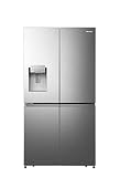 Hisense RQ760N4AIF Cross Door Kühl-Gefrierkombination/ NoFrostPlus/ Multiflow 360°/ Eis-Wasser Spender/ HolidayMode/ 178,5 cm/ Kühlteil 352 l/ Gefrierteil 233 l/ 39 dB/ 403 kWh/ Jahr/ Inox-Look