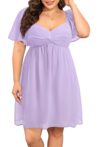 Image of Pinup Fashion Plus Graduation Light Purple Short Sleeve Easter Short Dress