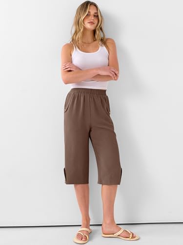 Image of ANRABESS Womens Wide Leg Capri Pants Elastic Waist Casual Loose Lounge Trousers 2026 Summer Flowy Beach Vacation Clothes