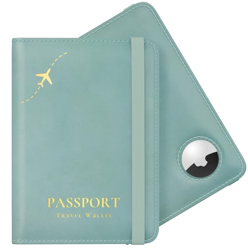 Image of Stouchi AirTag Passport Holder, Sky Blue, 0.6 x 4 x 5.5 inches, Fashion Simple Slim Multiple