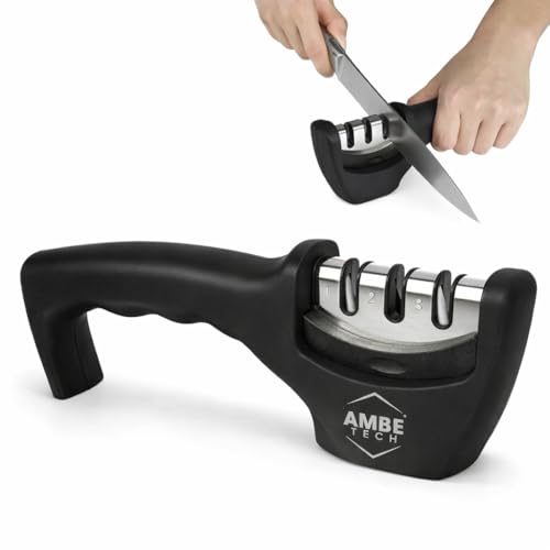 Afilador de Cuchillos 3 pasos - Manual, Base Antideslizante y Mango Ergonómico - Afilado rápido y Seguro