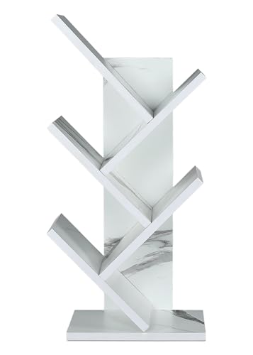 Image of SBF Furniture Tree Bookshelf Floor Standing Bookcase Free Standing Multipurpose Storage Rack for Books Magazines Organizer Showcase DIY (5 Tier - White, 5 Tier)