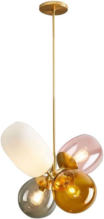 Lampe suspendue simple à 4 lumières en verre et lustres en cristal