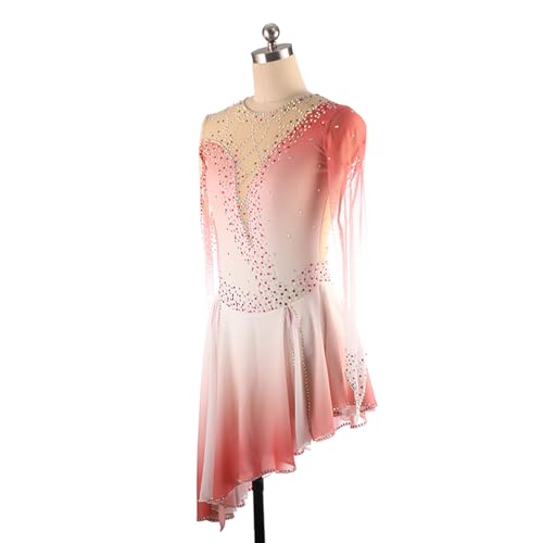 Vestido de patinação artística, elegante linha gradiente strass competição de patinação artística tr