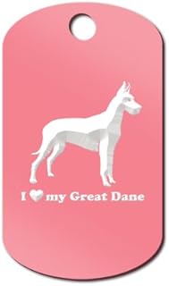 Mister Petlife I Love My Great Dane Engraved Keychain/GI Tag German Mastiff Profile Pink