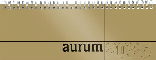 Zettler - Tisch-Querkalender 2025 aurum, 29,7x13,5cm, Bürokalender mit 112 Seiten, Monatsübersicht, Notizbereich, Mondphasen, Ringbindung und internationales Kalendarium