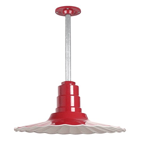 Steel Lighting Co. Eagle Rock Pendant | Ceiling Mounted Light | 16 Inch Radial Wave | 12 Inch Stem | Heavy Duty Steel Retro Farmhouse Style Made In America | Red Exterior/White Interior #TOP13
