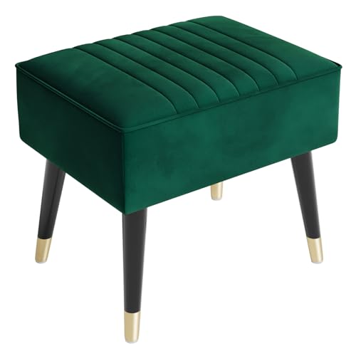 Vesgantti Large Velvet Footstool, Dressing Table Stool with Adjustable Nonskid Foot Pads, Thick Cushion Ottoman for Living Room, Bedroom, Leisure Area and Hallway