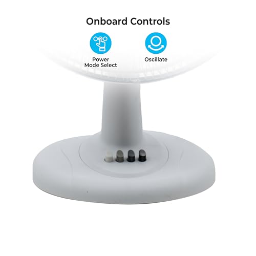 Comfort Zone Oscillating Table Fan with Adjustable Tilt, Convenient Push Button Controls, Quiet, 16 inch, 3 Speed, Desk Fan, Airflow 15.75 ft/sec, Ideal for Home, Bedroom, Dorm & Office, CZ161WT