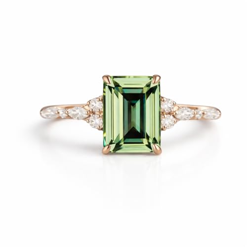 Emerald Green Amethyst Engagement Ring Vintage Style 10K Rose Gold