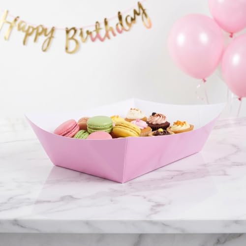 Bandejas de papel rosa para fiestas y cumpleaños infantiles para servir tacos cómodamente 6