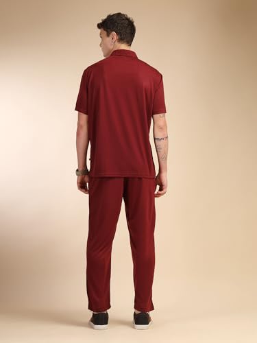 Image of Thomas Scott Men's | Relaxed Fit | Solid | 100% Polyester | Co-Ord Set With Short Sleeves & Spread Collar