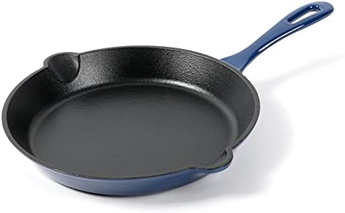 HAWOK Cast Iron Enameled Skillet, Frying Pan, DIA.10 inch, with Handle Cover, Blue - Thumbnail 2