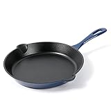 HAWOK Cast Iron Enameled Skillet, Frying Pan, DIA.10 inch, with Handle Cover, Blue