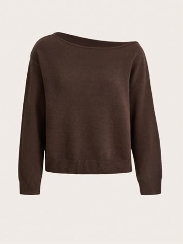 Image of SKAYS Off The Shoulder Sweater Women, Shoulder Slouchy Knit Pullover, Solid Asymmetrical Neck Drop Shoulder Sweater