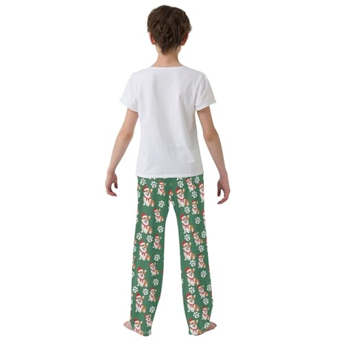 Xmas Tree Corgi Dog Boys Long Pants Soft Trousers Elastic Waist Kids Lounge Bottoms with Pockets S-XL3