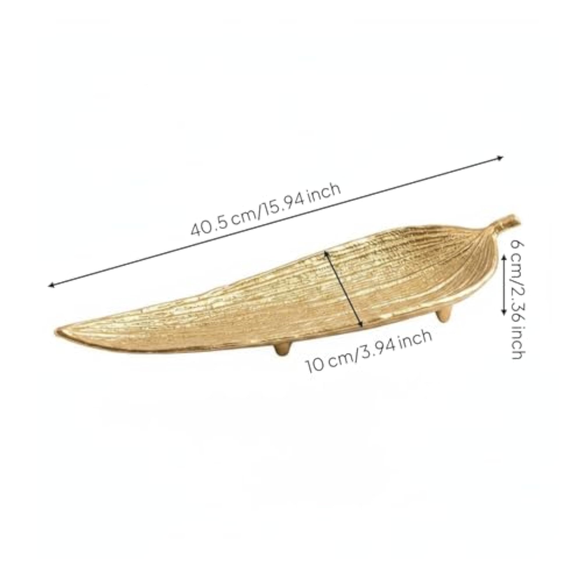 Gold Finish Decorative Leaf Tray, Ribbed Surface Leaf Shaped Tray