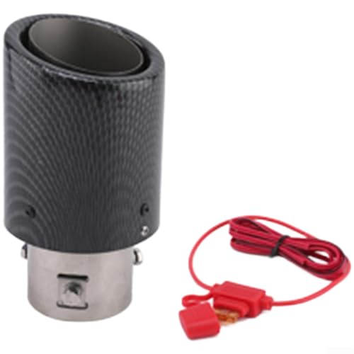 Stainless Steel Tail Pipe Exhaust Tip Featuring Carbon Fiber Style and LED Flame Lighting Effect for Automotive and Motorcycle Applications (B)