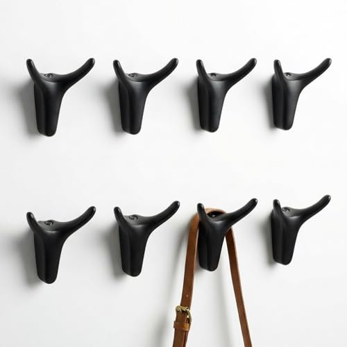 POZEAN 8 Pack Antler Wall Hooks for Hanging, Matte Black Heavy Duty Coat Hooks Wall Mounted for Coats Hats Bags Keys, Decorative Deer Antler Metal Hook for Entryway Mudroom Bathroom Bedroom (8, Black)