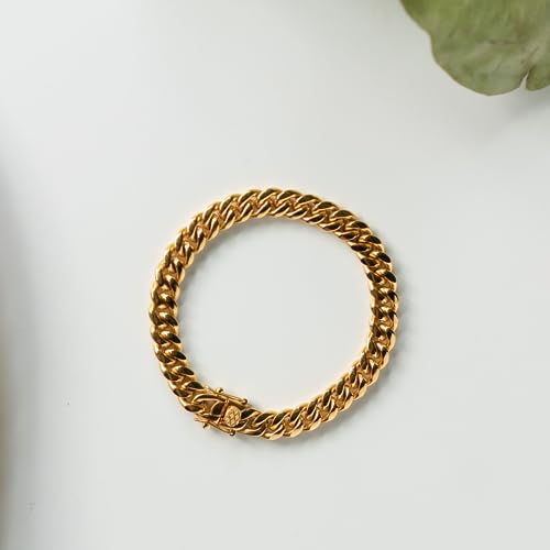 Little Havana Bracelet - Gender Inclusive, 18K Gold Plated Stainless Steel, Hypoallergenic, Water Resistant, Tarnish Resistant, Wear Resistant, 0.3" (8mm) Width Cuban Link3