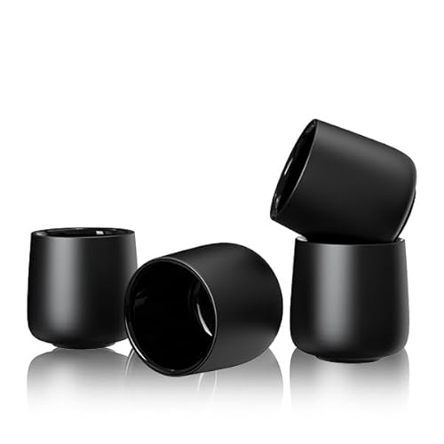 WRKFH Ceramic Espresso Coffee Cup - Double Walled no Handle - Set of 4 - Latte Cappuccino Espresso Flat White Coffee Cup - Work from Home - Matte Black