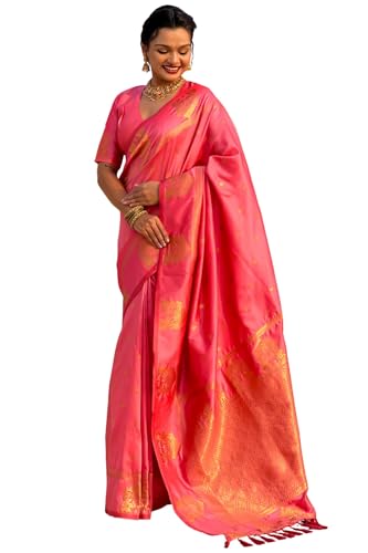 Image of SGF11 Women's Kanjivaram Pure Soft Silk Saree With Unstitched Blouse Piece