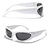 BAWUYI Y2K Wrap Around Sunglasses for Men Women Cool Cyber Glasses Sports Biker Shades Shield (White Frame-Grey Lens)