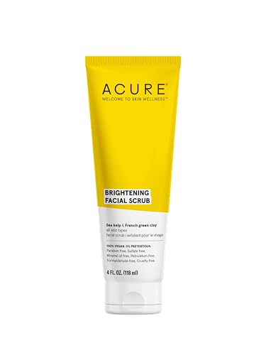 Acure Brightening Starter Kit - Cleansing Gel, Facial Scrub, Day Cream, and Vitamin C & Ferulic Acid Serum - All Skin Types - Softens, Detoxifies and Cleanses For Natural Glowing Skin