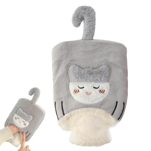 LdawyDE Wärmflasche mit Bezug - 1L Kuscheltier Wärmflasche Katze, Wärmeflasche Tier für Kinder und Erwachsene, Auslaufsicher und Sichere, Zur...