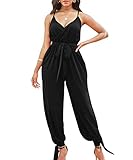 LightlyKiss Casual Summer Dressy Jumpsuits for Women Spaghetti Strap Wide Leg Split Long Pants Loose Fit Rompers Black