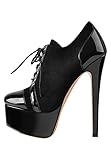 onlymakerheels Platform Lace Up Stiletto High Heels Round Toe Ankle Bootie Black C Size12