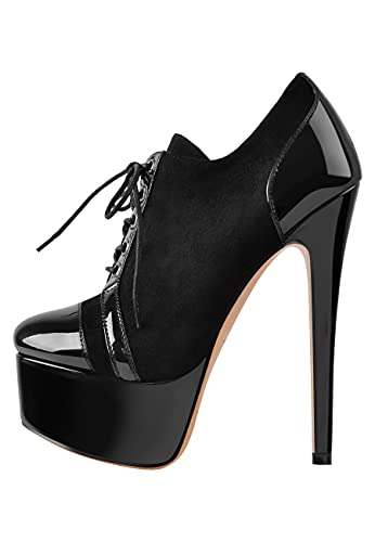 onlymakerheels Platform Lace Up Stiletto High Heels Round Toe Ankle Bootie Black C Size12