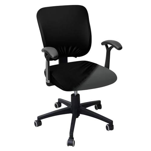 Image of HOKIPO 'SereneSolids' 140 GSM Office Chair Cover for Task Chair - 140 GSM Stretchable Fabric - Washable & Anti-Slip - Fits Small Office Chairs Without Headrest, Black (AR-5224-BLK)