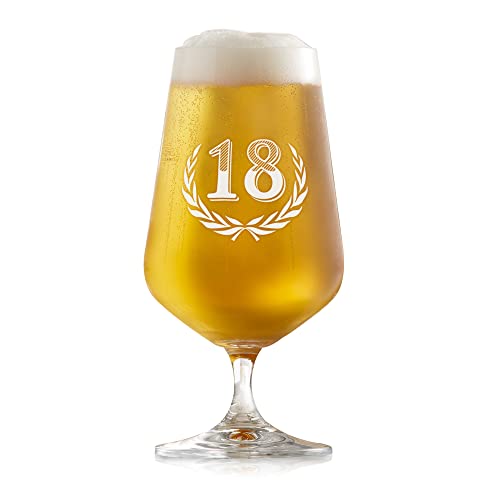 AMAVEL Tulipán de cerveza como regalo de cumpleaños con grabado, bonito vaso de cerveza con mango de 0,4 ml para 18 cumpleaños con número de año, como regalo para los amantes de la cerveza, regalos