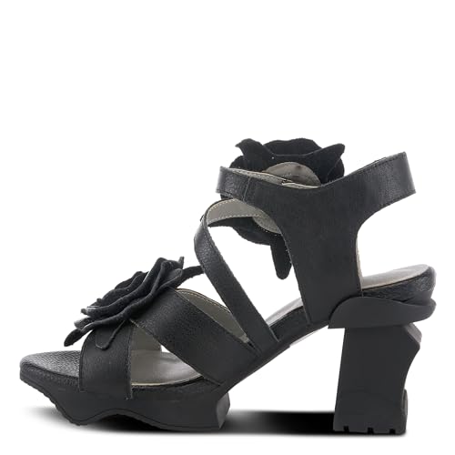 Image of Spring Step L'Artiste Shelly - Women's Hand-Painted Floral Leather Platform Sandal with Adjustable Ankle Strap - Artistic Block Heel For Everyday Wear