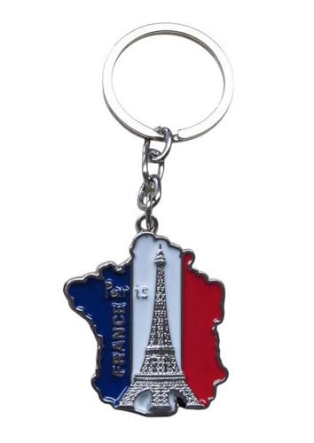 Porte-Clés, bijou de sac carte de france souvenir de Paris avec Tour Eiffel en acier inoxydable.