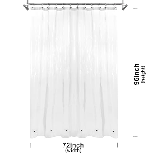 Image of BAROSSA Design XLong Shower Curtain Liner with 96 inches Height - 6 Bottom Magnets, Waterproof PEVA, PVC Free, Metal Grommets, Clear, 72x96