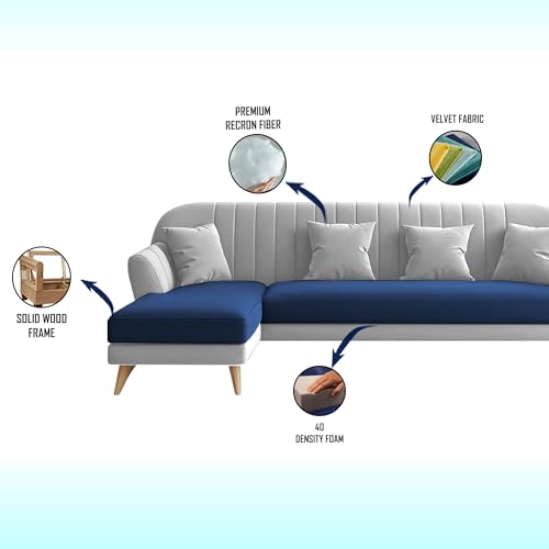 Image of Atticus LHS 6 Seater L Shape Sofa Set for Living Room (Blue Grey Fabric) Premium Fabric Sofa Set