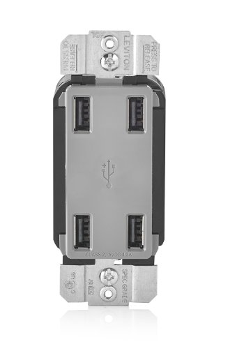 Leviton USB4P-GY 4.2-Amp High Speed 4-Port USB Charger, Grey