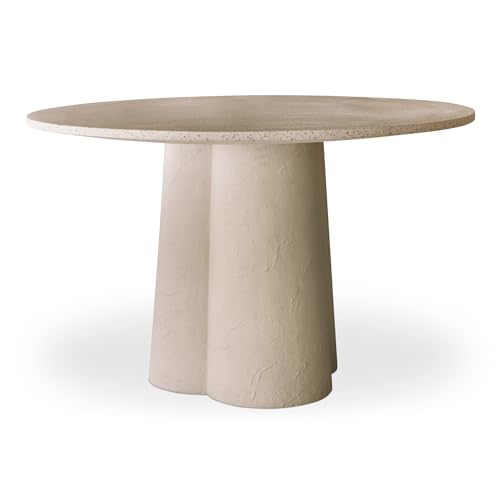 NADAAL STUDIOS Liora Dining Table for 4, Round Terrazzo Top, Sculpted Concrete Base, White