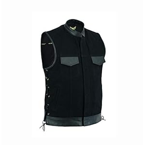 Leatherick Heren lederen afwerking van zwaar denim met kanten biker stijl gilet met diepe zakken SOA Stijl (L)