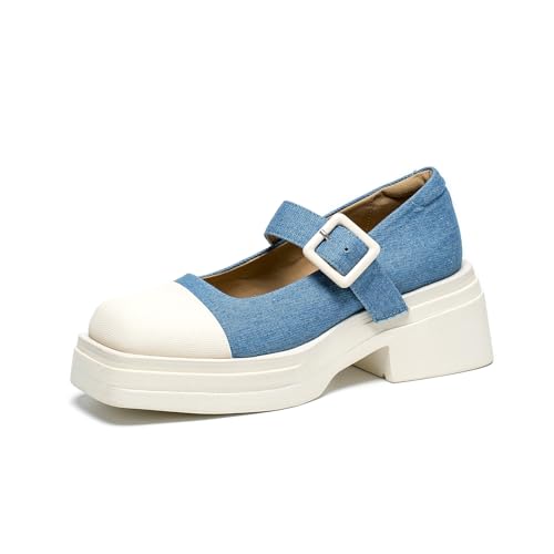 BEAU TODAY Women's Beige Mary Jane Pumps, Size 12, Casual Dress Shoes for Women, Spring/Autumn/Fall, Platform Heel, Leather Sole