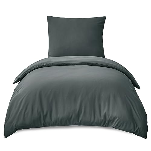 RUIKASI Bettwäsche 155x220 2teilig Grau - Anthrazit Mikrofaser Bettwäsche-Sets OEKO-TEX, Bettbezüge 155 x 220cm + Kissenbezüge 80x80cm mit Reißverschluss, Weich und Bügelfrei