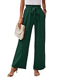 Heymoments Women's Wide Leg Lounge Pants with Pockets Dark Green Medium Lightweight High Waisted Adjustable Tie Knot Loose Comfy Casual Trousers