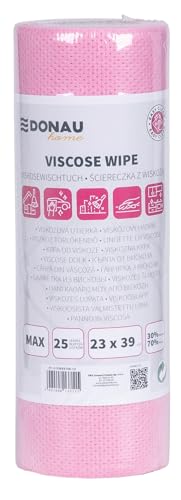 DONAU HOME Panno con 70% viscosa/panno di alta qualità su rotolo/panni per la pulizia dei mobili/resistente/assorbente/morbido/senza alie/rotolo/23 x 39 cm/25 fogli/rosa