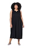 femininer Tunika-Ausschnitt Ulla Popken Damen große Größen Übergrößen Plus Size Jerseykleid, A-Linie, Tunika-Ausschnitt, ärmellos schwarz 58+ 827791100-58+